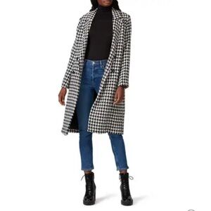 Louna Houndstooth Coat Womens Double Breasted Longline Pockets Long Sleeve